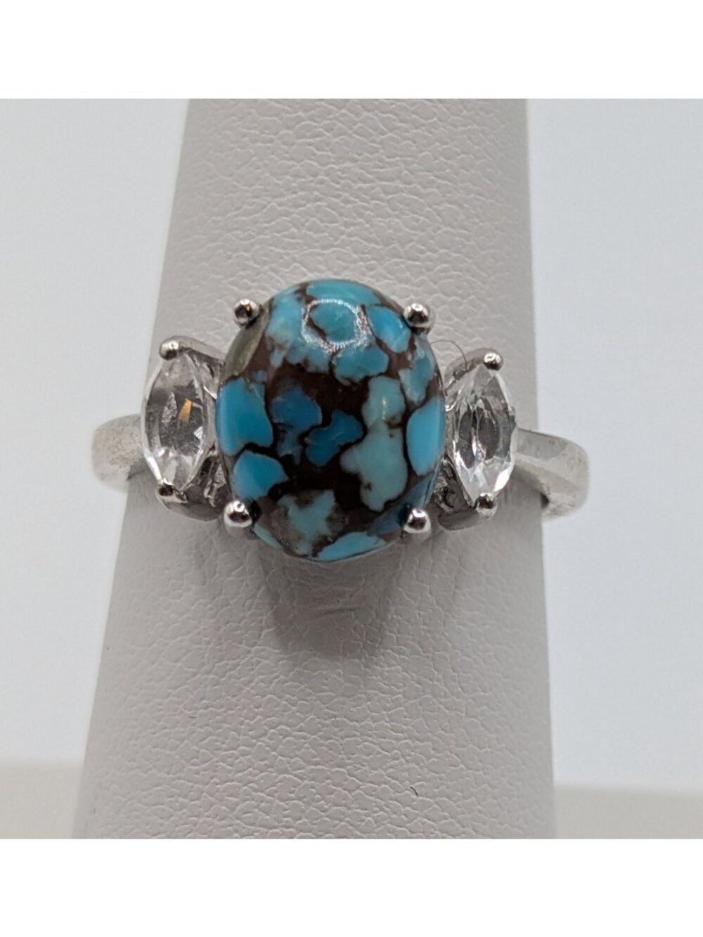 Sterling Silver Copper Turquoise & CZ Ring Size 7 Boho Statement Ring NWOT